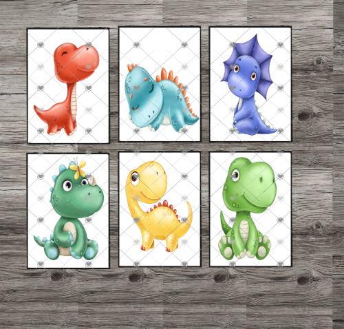 Dinosaur Set Of 6 Prints, Woodland Animals Custom Prints - Click Image to Close